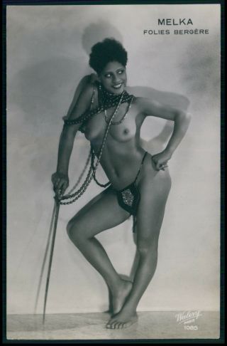 French Nude Woman Black Americana Showgirl Cabaret Old 1920s Photo Postcard Ee