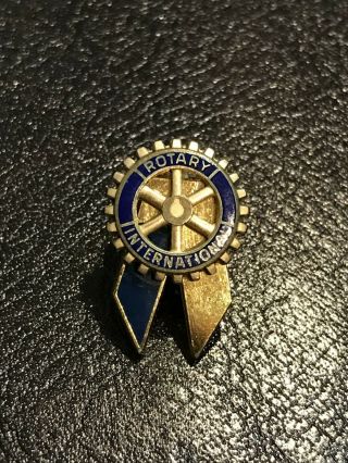 Rotary International Vintage Gold And Enamel W/banner Service Lapel Pin Tie Tack