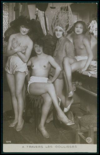 French Nude Woman Backstage Showgirls Old 1920s Photo Postcard