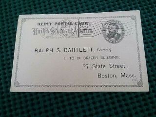 Vintage 1897 Reply Postal Card For The Dartmouth Club/ Univ.  Club House