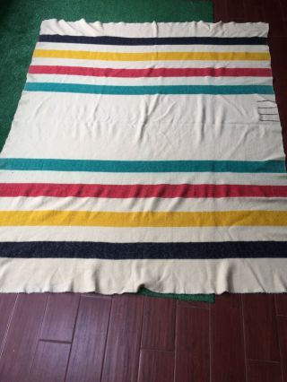 Vintage Hudsons Bay Wool Blanket Stripe 4 Point Made England 62 X 84”