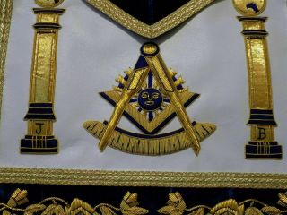 Past Master Gold Bullion Apron Masonic Pillars Without Square