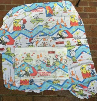 Peanuts Snoopy Video Game Arcade Sheet Twin Vtg Fitted Craft Fabric Pillowcase