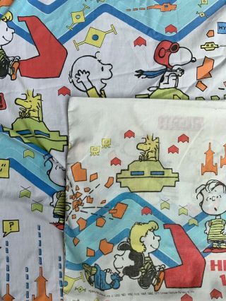 Peanuts Snoopy Video Game Arcade Sheet Twin Vtg Fitted Craft Fabric Pillowcase 3