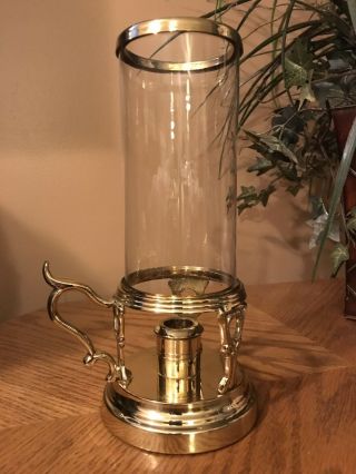 Vintage Brass Candle Holder Candleholder Chamberstick With Glass Hurricane