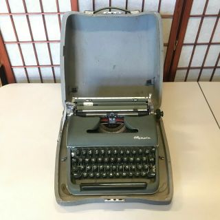 Vintage Olympia Deluxe Portable Typewriter Green Made In Western Germany
