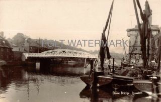C1920/30s Real Photo Suffolk Pc Stoke Bridge River Orwell Sailing Barges Docks