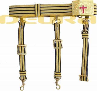 Knights Templar Golden & Black Sword Belt/buckle For Sir Knight Waist Size 60 "