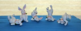 Vintage Fitz And Floyd Acrobat Bunny Rabbits Hand Painted Porcelain Figurines