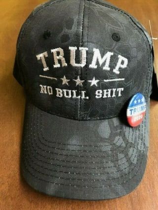 Trump No Bull $hit Kryptek Typhon Hat Black Camo Maga With Trump 2020 Pin