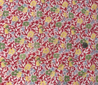 Vintage Floral Cotton Fabric - Red w/Yellow and Blue Flowers - 36x36 - 1950’s 2