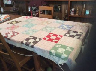 Old Vintage Cutter Quilt.  Tattered,  Torn And Loved.
