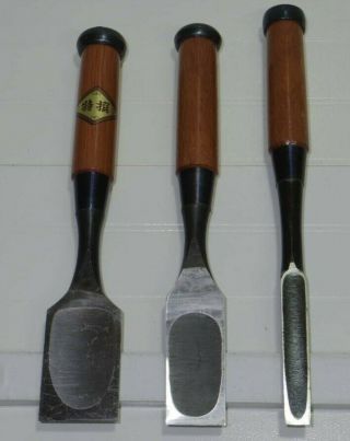 Japanese Chisel Nomi With Sign Set Of 3 Carpentry Tool Japan Blade