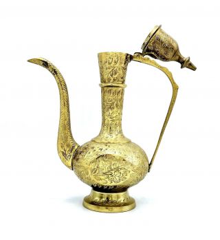 Vintage Brass Tea Pot Moroccan Etched Floral Detailed Pattern 6