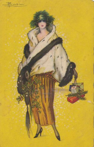 Art Deco ; Busi ; Woman Wearing Fur,  Christmas Shopping 4,  1910 - 30s