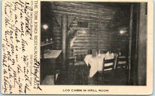 Chicago Il Postcard Tom Jones Restaurant Quincy Street,  Log Cabin Room View 1907