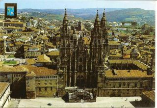 Santiago De Compostela Cathedral - Air View Of Facade - Posted Postcard.