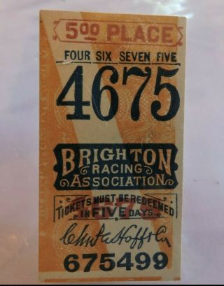 Rare 1900 Brighton Beach Racetrack $5 Place Ticket Coney Island Brooklyn Nyc