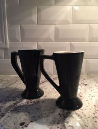 2 Vintage Mcm Chefsware 1007 Black Coffee Mugs Twin Peaks Double R Diner Old Usa
