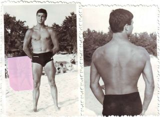 Semi Nude Man Swimmer Gay Interest Vintage Set Of 2 Photos 1970`s,  183