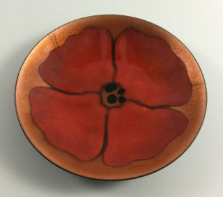 Vintage Bovano Of Cheshire Ct Enamel On Copper Plate Poppy Flower Design