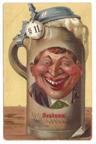 Beer Stein Comic Humor Man Face Mug Postcard Stupid Saudumm