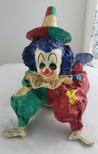 Colorful Vintage Paper Mache Clown - Laying Down