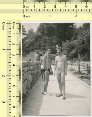 Two Shirtless Guys In Trunks On Beach,  Men,  Male Friends Gay Int Old Photo