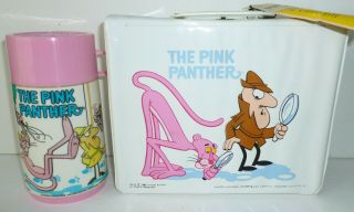 1980 Vintage The Pink Panther Vinyl Lunch Box And Thermos - - Near