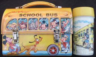 Vintage Disney School Bus Dome Lunchbox & Thermos - Key Dome (1961) C - 8.  5