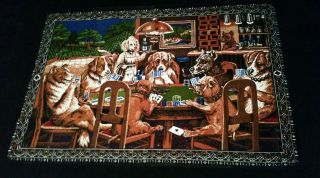 Vintage Gambling Dogs Playing Cards Large Rug Tapestry Poker Man Cave Dog Woven