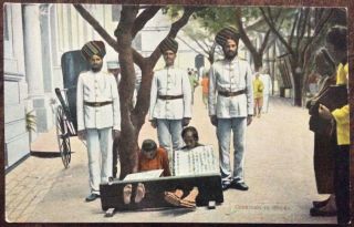 Antique Hong Kong Postcard Three Indian Policemen & Chinese Criminals In Stocks