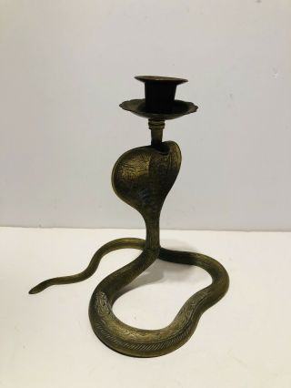 Vintage Figural Brass/bronze Large Snake Cobra Candlestick Candle Holder