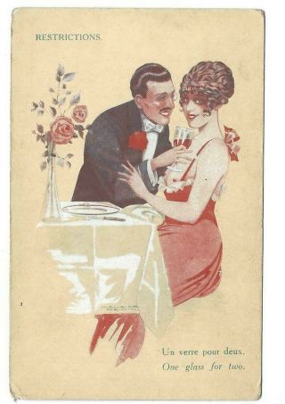 As Maurice Pepin Art Deco Restrictions Man Touching Woman Postcard Risque