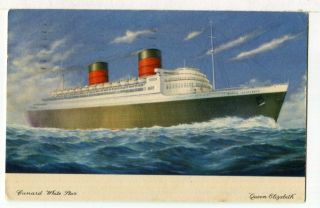 Rms Queen Elizabeth,  Cunard White Star 1949 Paquebot Cancel Ships Postcard