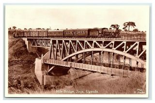 Vintage Postcard Rppc Train Crossing Nile Bridge Jinja Uganda Africa I12