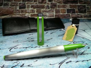 Vintage " Lamy 25p " Fountain Pen - Brushed Steel & Lime Green - Obb - W.  Germany 1970s