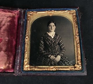 1/6 Plate Daguerreotype Of A Young Woman In A Fancy Dress,  Full Case