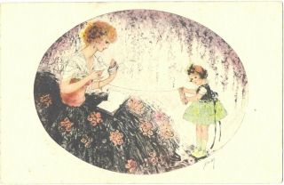 Kaby Like Icart Woman With Small Child Postcard A/s Paris Gravures 1056