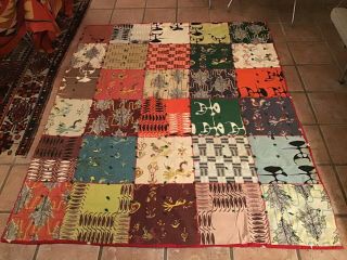Vintage 50s Mid Century Modern Abstract Bark Cloth Fabric Quilt Blanket