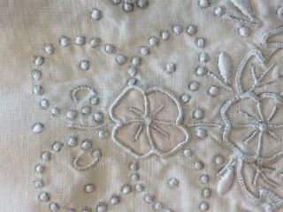 Matching Pair Vintage Hand Embroidered Fine White Linen Pillowcases