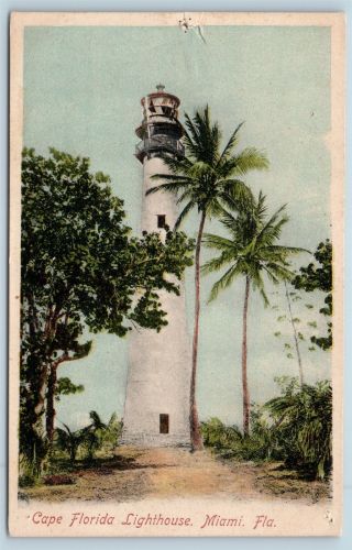Postcard Fl Miami Cape Florida Lighthouse C1906 View N14