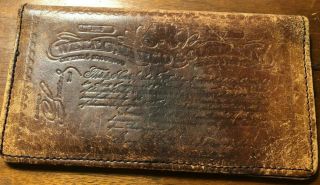 Vintage Wells Fargo & Company Leather Checkbook Cover Tooled Maroon Lining