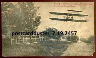 2457 - Aviators Park Quebec 1910s Wright Bros.  Biplane Over Lakeside Road