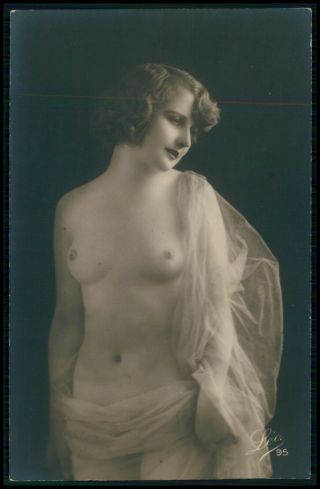 French Nude Woman Veiled Beauty C1910 - 1920s Photo Postcard Leo