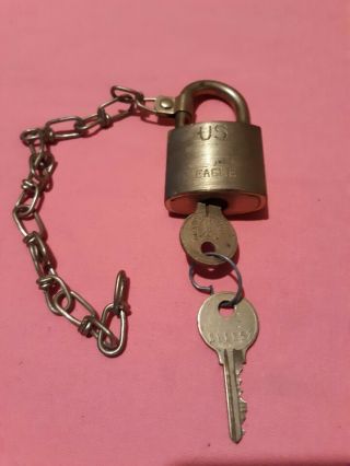 Vintage Eagle Brass Padlock With Key And Chain Military Post Office