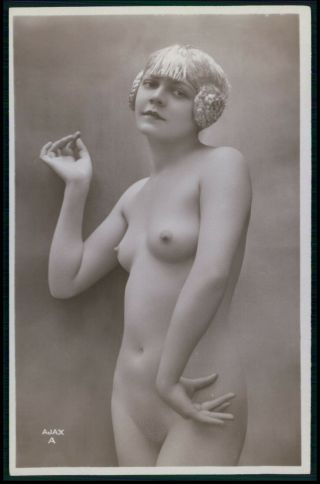 French Nude Woman Blonde Wig Girl Old 1920s Photo Postcard Ajax A