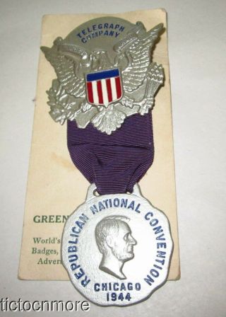 Vintage 1944 Chicago Republican National Convention Telegraph Co Ribbon Pin