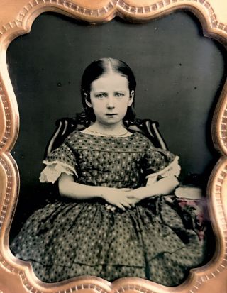 Rare 1/9 Plate Ambrotype - Stunning Doll Like Child In Polka Dot Dress