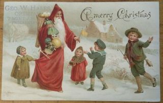 Very Rare 1906 Advertising Long Red Robe Santa,  Geo.  W.  Hales Optician,  Phil,  Pa